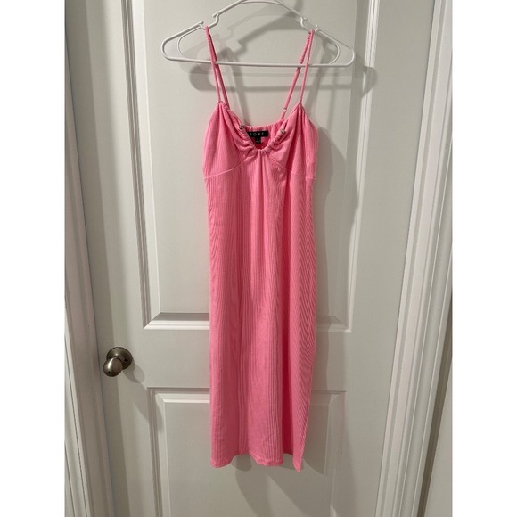FORE Pink Mini Dress Ribbed‎ Bodycon Spaghetti Strap Sleeveless Party Size M - Picture 1 of 4